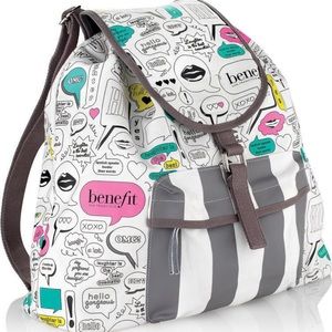 Benefit Los Angeles Printed Drawstring Canvas Bag – White Multicolor